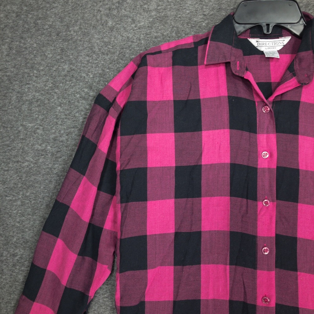 Vintage Directions by Brooks Womens M Pink Black Plaid Button Up Shirt Grunge - Picture 4 of 10